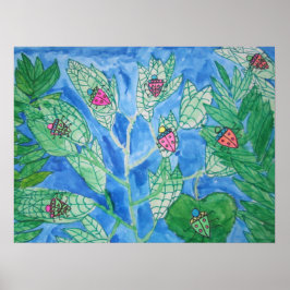 Póster Bugs On Leaves Watercolor Poster