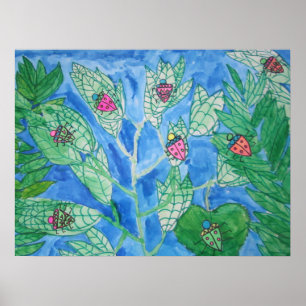 Póster Bugs On Leaves Watercolor Poster