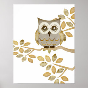 Póster Búho ancho de los ojos en poster del árbol