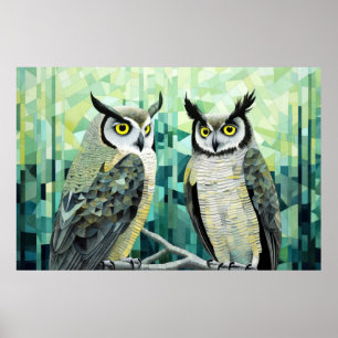 Póster Búho Animal Bird Art Decor Paint Mosaic