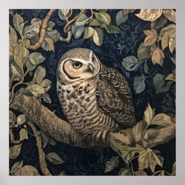 Póster Búho Barred en un Bosque Nocturno Estilo William M