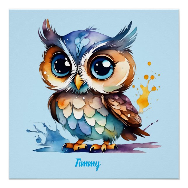 Póster Búho bebé adorable cortado con acuarela (Anverso)