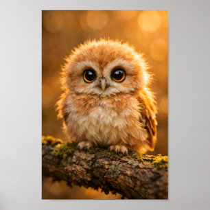 Póster Búho Bebé Esponjoso en Rama Bosque Vida Silvestre 