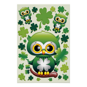 Póster Búho Bebé Lindo Cartoon de San Patricio
