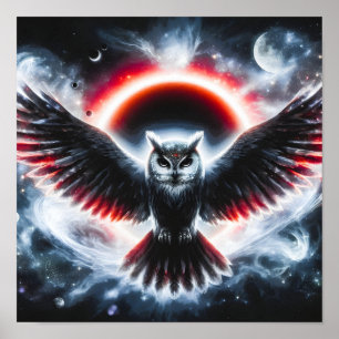 Póster Búho Celestial Cósmico Místico