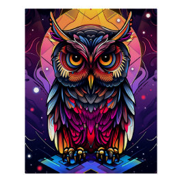 Póster búho colorido abstracto