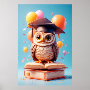 Póster Búho con Gorro de Graduación