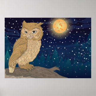 Póster Búho con Luna