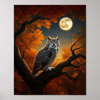 Póster Búho Cornudo en Otoño