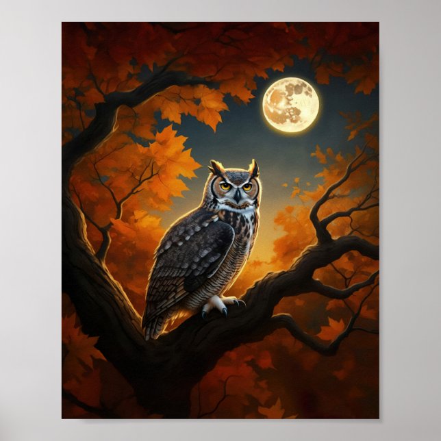 Póster Búho Cornudo en Otoño (Frente)