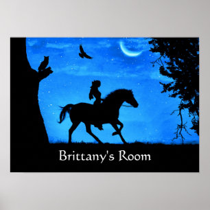Póster Búho de caballo y jinete de fantasía