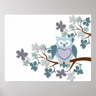 Póster Búho de la polca del invierno en poster del árbol