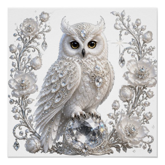 Póster Búho de Perla de Cristal Blanco (Anverso)