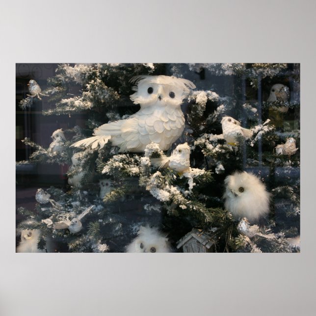 Póster búho decorativo en árbol de navidad (Frente)