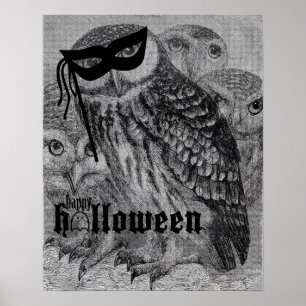 Póster Búho del vintage del feliz Halloween