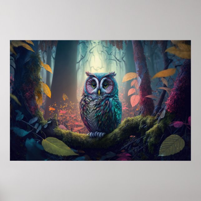 Póster Búho en un bosque (Frente)