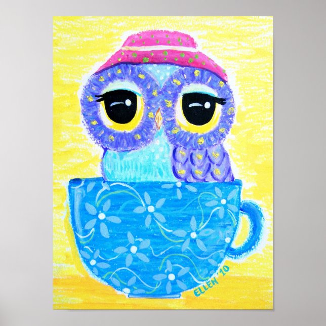 Póster Búho En Una Tacup (Frente)