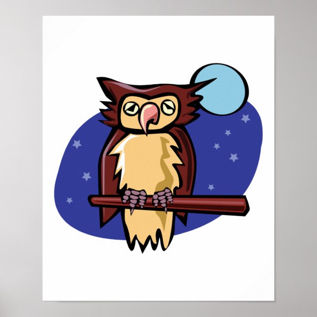 Póster búho encarnado a la luz de la luna (Frente)
