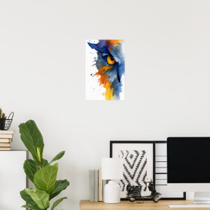 Póster Búho fiero de acuarela en azul y naranja