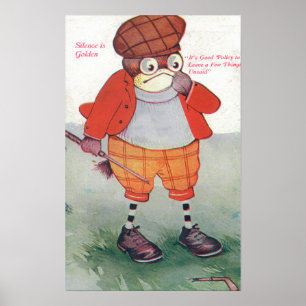 Póster Búho Golfing que observa la palabra es plata y el