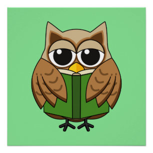 Póster Búho Gusano de Libro Lindo Leyendo Libro Dibujo An