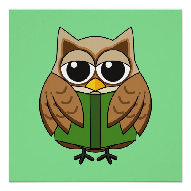 Póster Búho Gusano de Libro Lindo Leyendo Libro Dibujo An (Anverso)