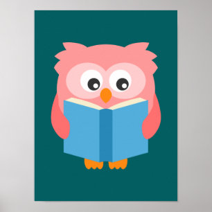 Póster Búho lgaro lectora rosada