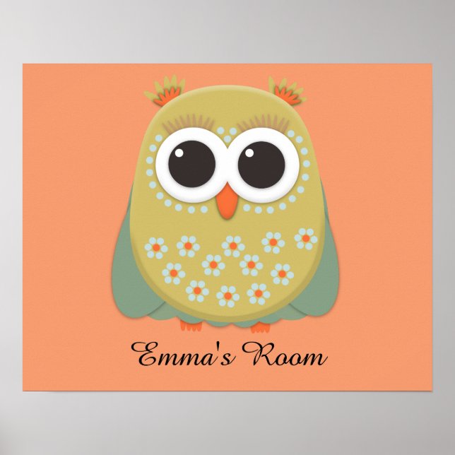 Póster Búho Naranja Verde Amarillo Lindo Personalizado (Frente)