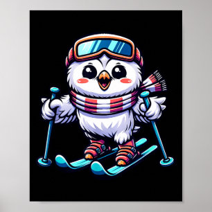 Póster Búho nevado esquiando adorable esquiador búho
