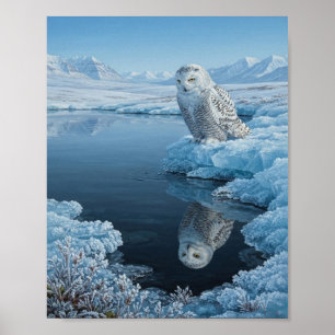 Póster Búho Nival Posado en un Agujero de Hielo en la Cor