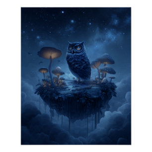 Póster Búho Nocturno en la Isla Flotante de Luz