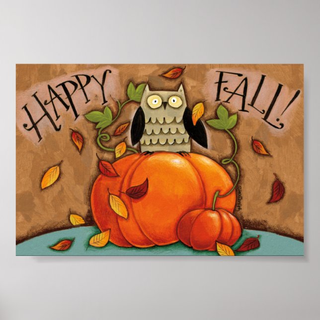 Póster Búho otoño feliz y calabaza (Frente)
