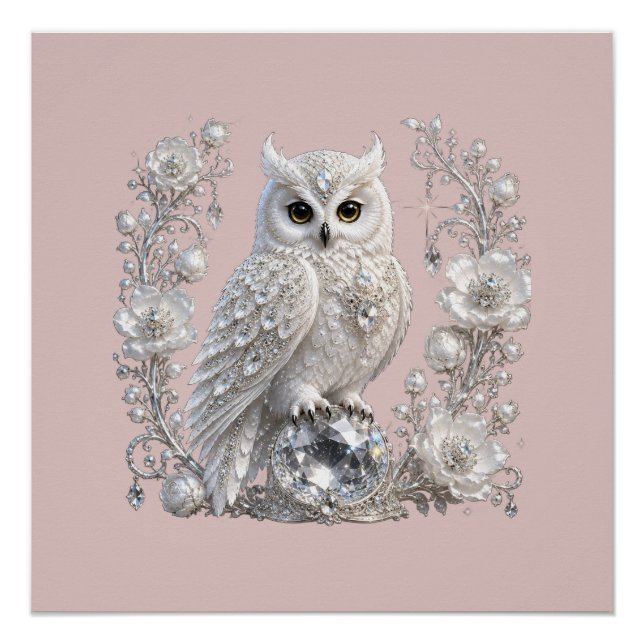Póster Búho Perla de Cristal Blanco (Anverso)