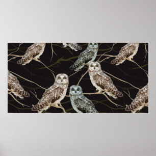 Póster búho sentado en una rama
