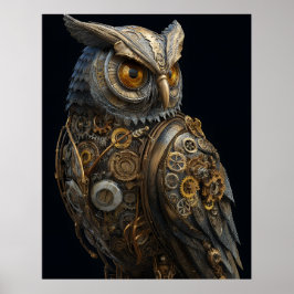 Póster Búho Steampunk de Ojos Dorados