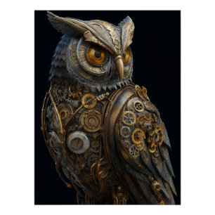 Póster Búho Steampunk de Ojos Dorados
