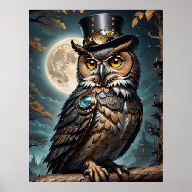 Póster Búho Steampunk . Sabiduría (Frente)