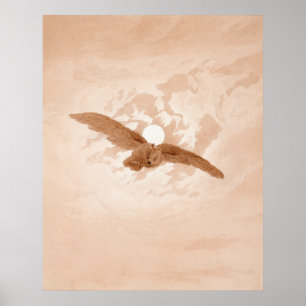 Póster Búho volando contra un cielo iluminado por la luna