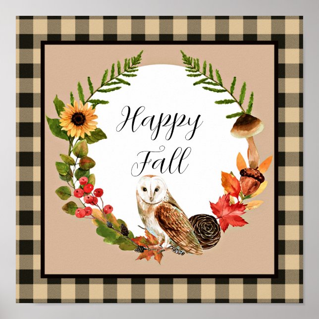 Póster Búho y naturaleza con texto personalizable  (Frente)