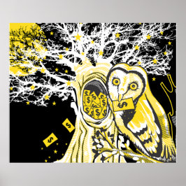 Póster – Búho y Riqueza del Árbol Urbano Surreal P