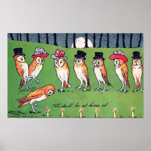 Póster Búhos a la luz de la luna, Louis Wain