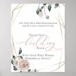 Póster Building Block Guest Book Dusty Rosa Floral Gold