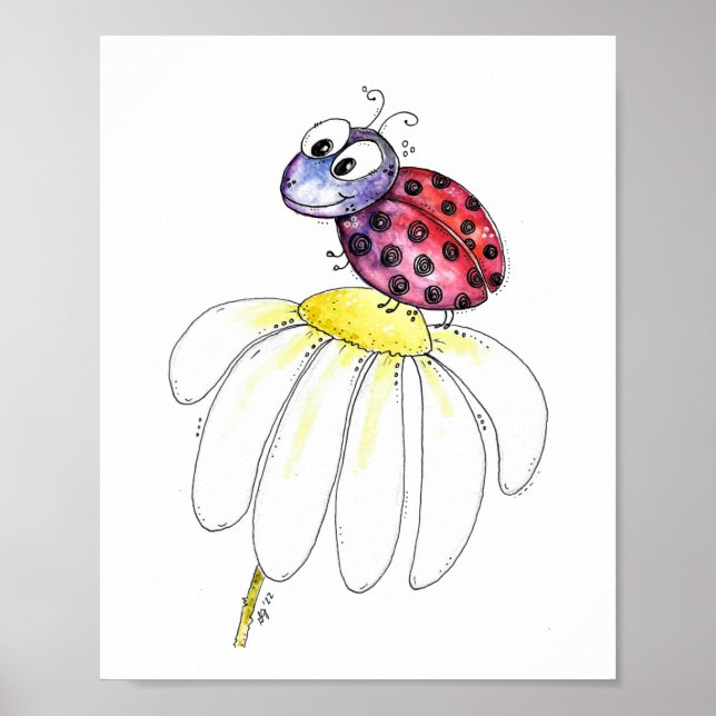 Póster Buitre caprichoso rojo en una flor blanca (Frente)