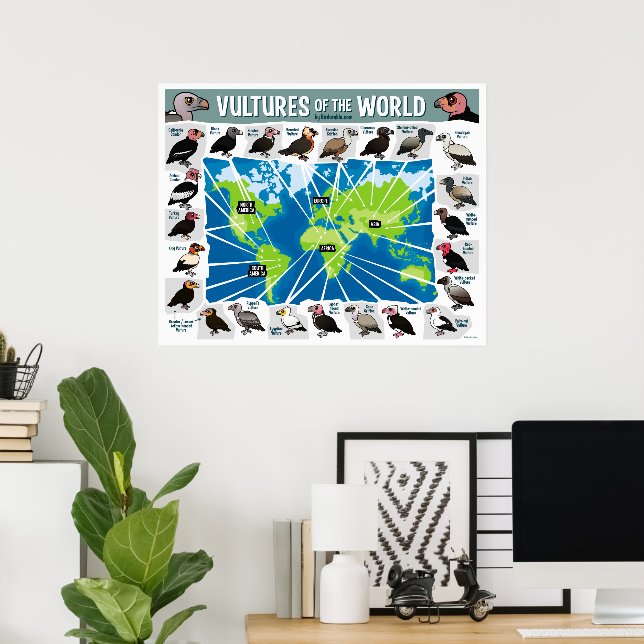 Póster Buitres del Mapa del Mundo (Oficina en casa)