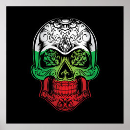 Póster Bulgaria Calavera Y Bandera De Rosas