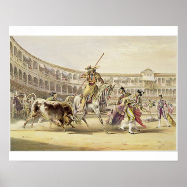 Póster Bull Charging a Picador, 1865 (color litho) (Frente)