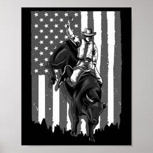 Póster Bull De Bandera Estadounidense Montando Vaquero 4