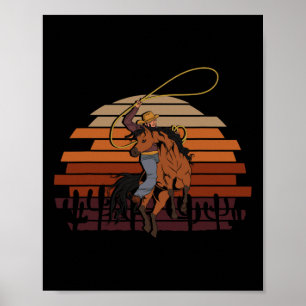 Póster Bull retro montando vaquero de campo occidental