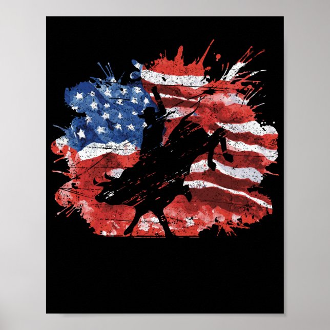 Póster Bull Rider Bandera Patriótica Americana para Vaque (Frente)