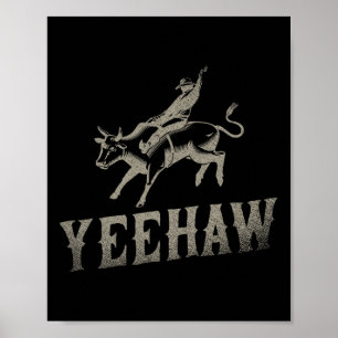 Póster Bull Riding Horseback en Rodeo Occidental Yehaw